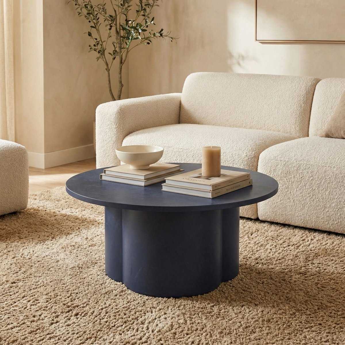 Tower Living Salontafel Palazzo - Rond Zwart/Naturel Hout - Ø83x35cm