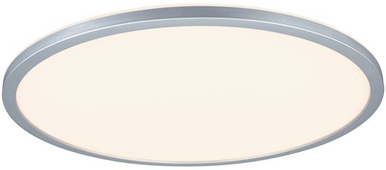 Rond LED paneel met zilverkleurige rand en lichtgevende diffuser.