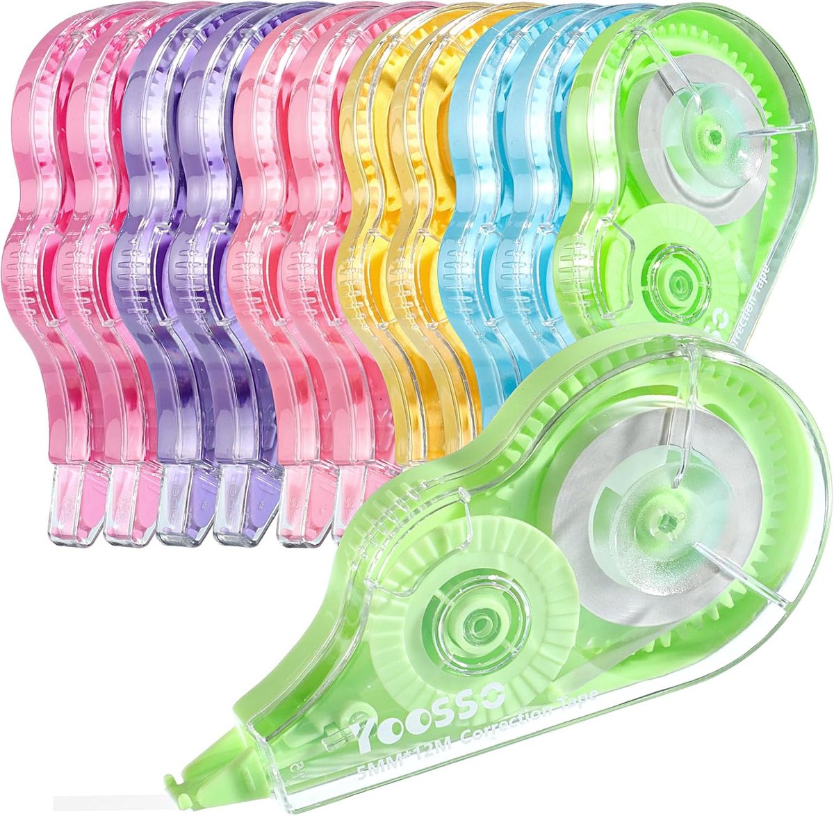 Correctiebanden set van 12 - 12 m x 5 mm - trendy kleuren - ideaal voor school en kantoor - ShopVlot