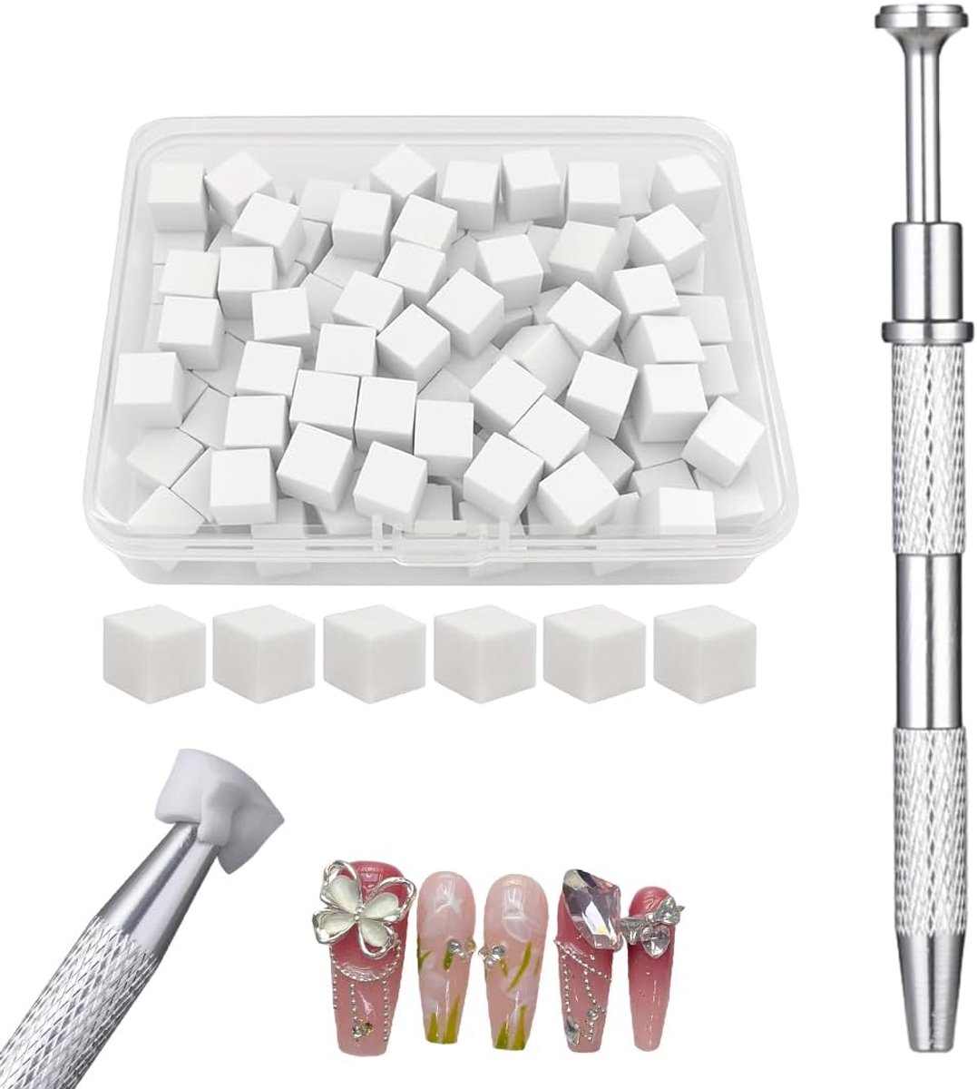 Nail art sponsjes 200 stuks - metalen handvat - gripblokken - ideaal voor decoratie - ShopVlot