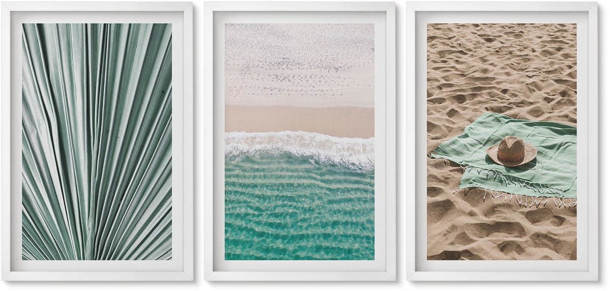 Wallfluent 3-Delige Schilderij Set - Uitzicht Op Het Strand Aan Zee Tijdens Een Zomervakantie - 40 x 60 - Wanddecoratie - Moderne Interieurdecoratie