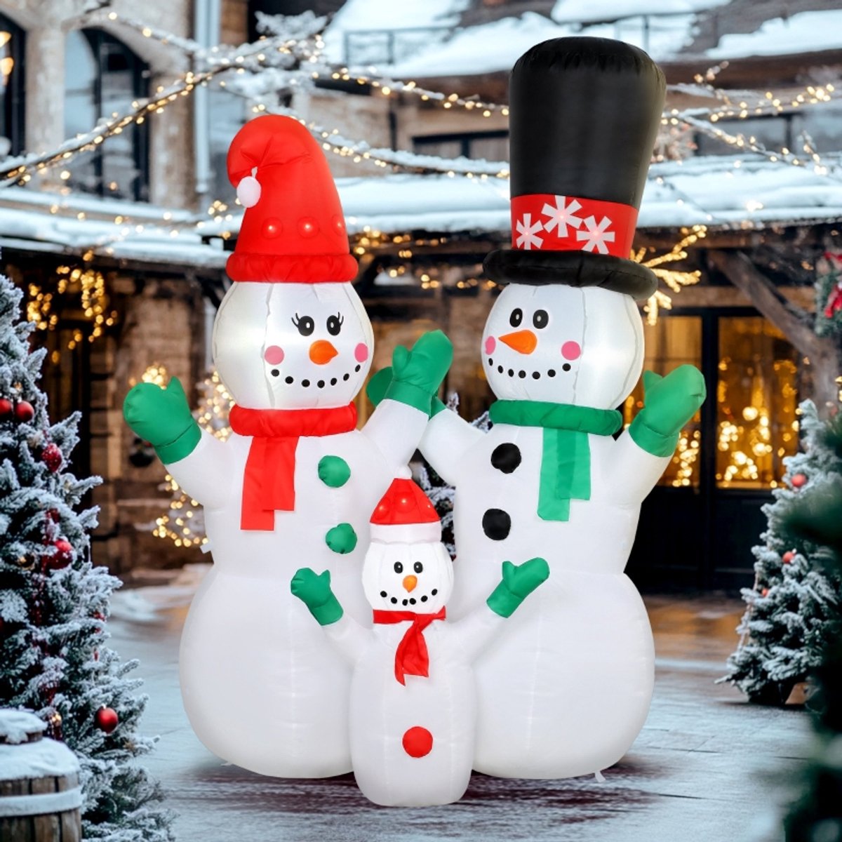REDOM - Opblaasbare kerstdecoratie - Sneeuwmanfamilie - LED verlichting - Voor binnen en buiten - Polyester - 165 x 80 x 180 cm