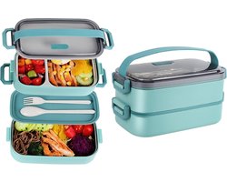 Volwassenen Lunchbox - Lekvrije Broodtrommel - Inclusief bestek - RVS - 19.6x11.8x10.5 cm -500ml - Dubbellaagse - Voor School,Werk,Onderweg - Groen