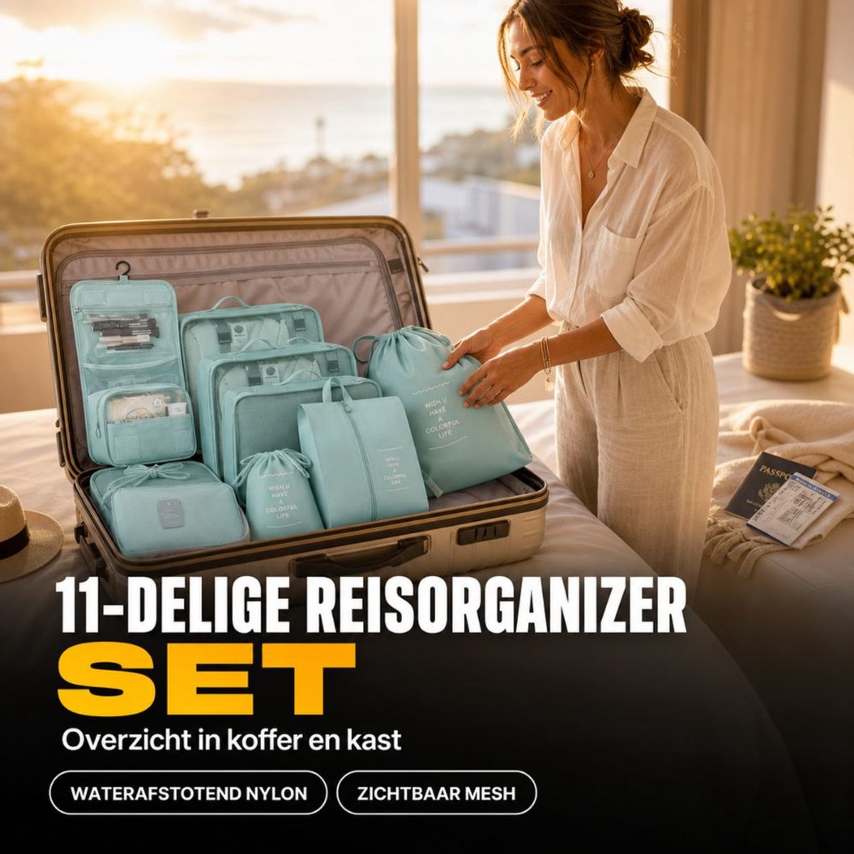 RAMBUX® Packing Cubes Set 11-Delig - Koffer Organizer - Reisorganizer - Kofferset - Inpakzakken - Reistas Organizers - Roze