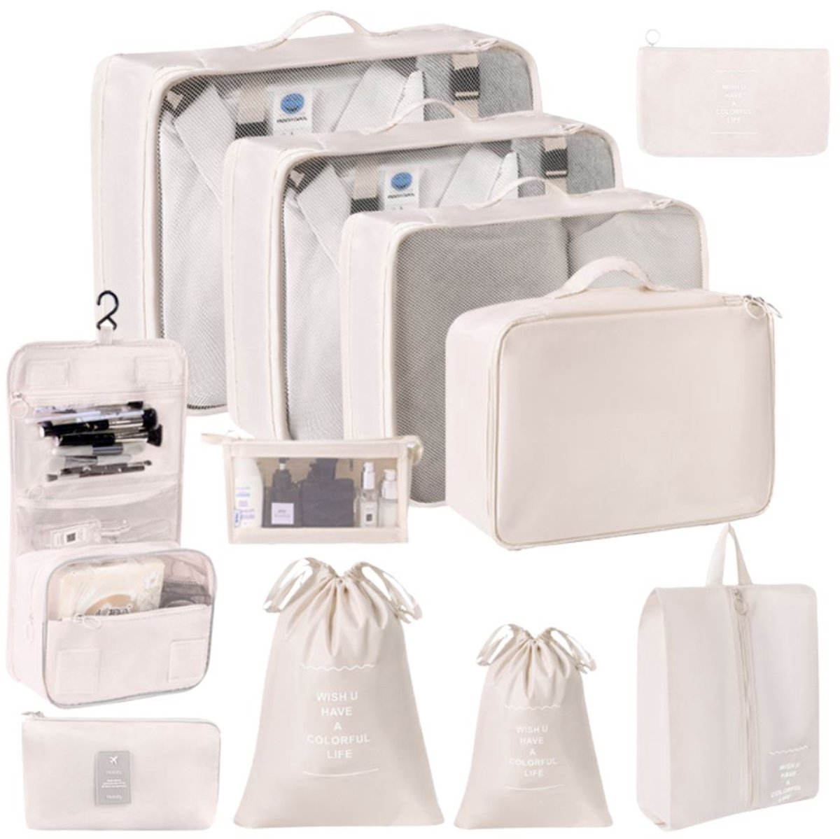RAMBUX® Packing Cubes Set 11-Delig - Koffer Organizer - Reisorganizer - Kofferset - Inpakzakken - Reistas Organizers - Beige
