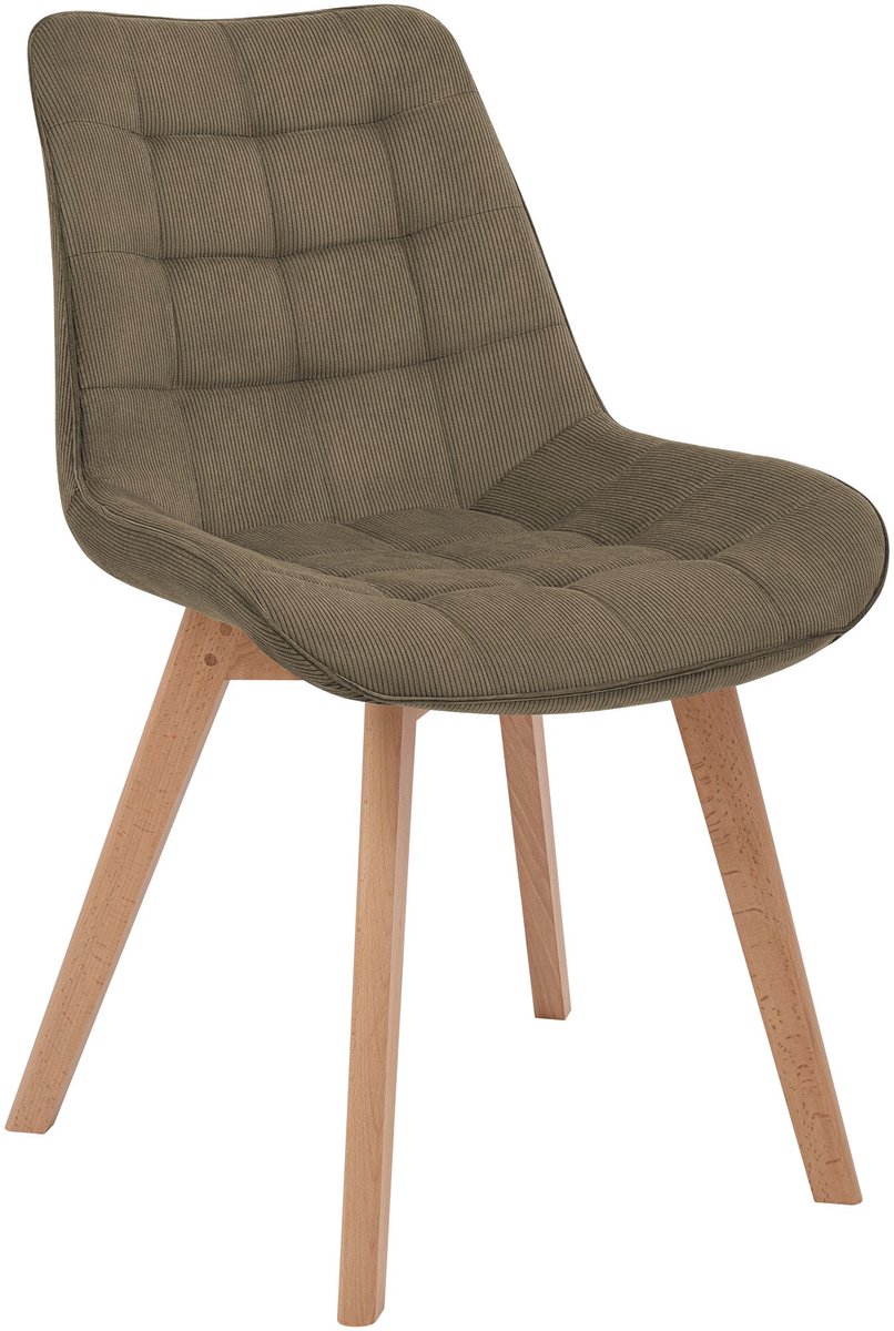 CLP Brook Eetkamerstoel - Houten Onderstel - 150 kg - Cord - Ribstof/taupe