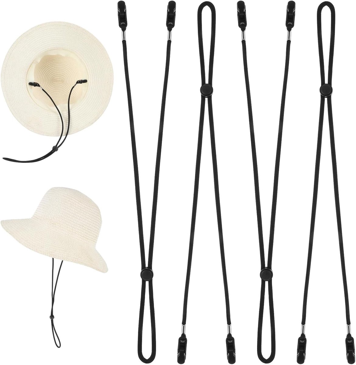 Verstelbare Hoedbandclip - Zwart - 41 cm - Winddichte Hoedhouder voor Outdoor Activiteiten