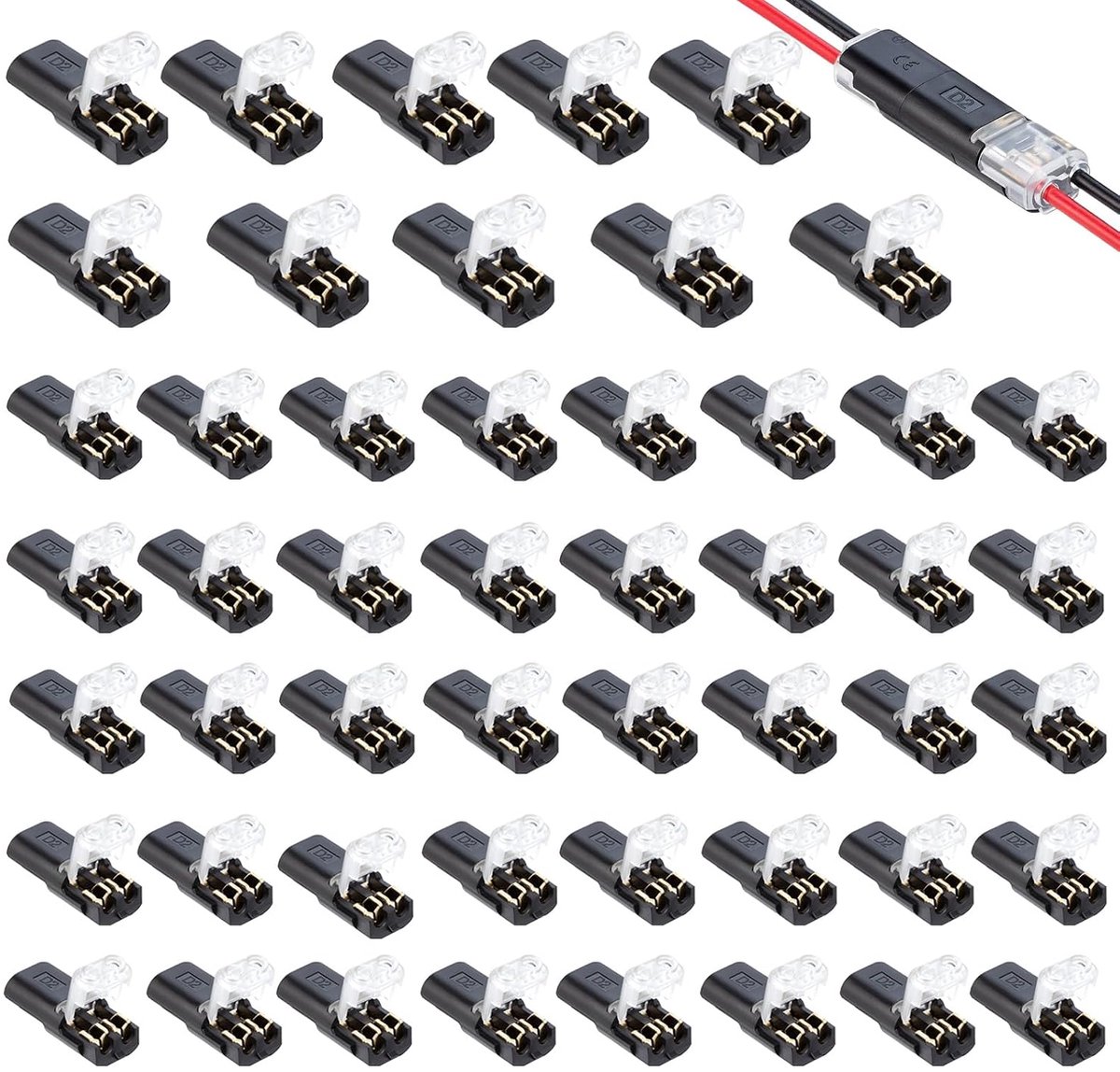 50 stuks D2-kabelconnectoren, kabelstekker, verbindingen, auto-stekkerverbinding, sneller voor 18-22 AWG kabel - ShopVlot