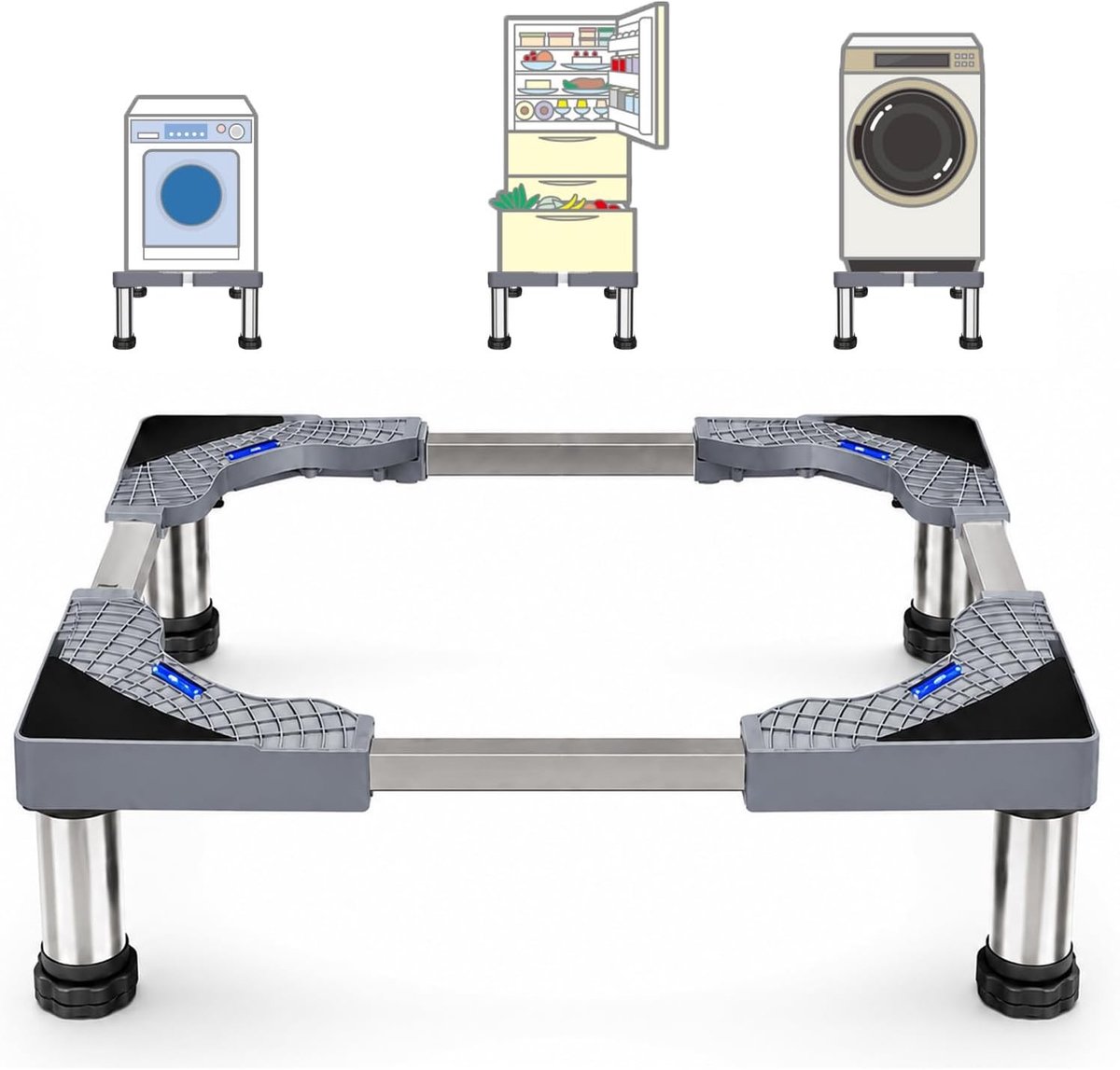 Wasmachine verhoger - Verstelbaar 43-62 cm - Roestvrij Stalen Wasmachine- en Koelkaststandaard - Voor Wasmachines en Droogautomaten
