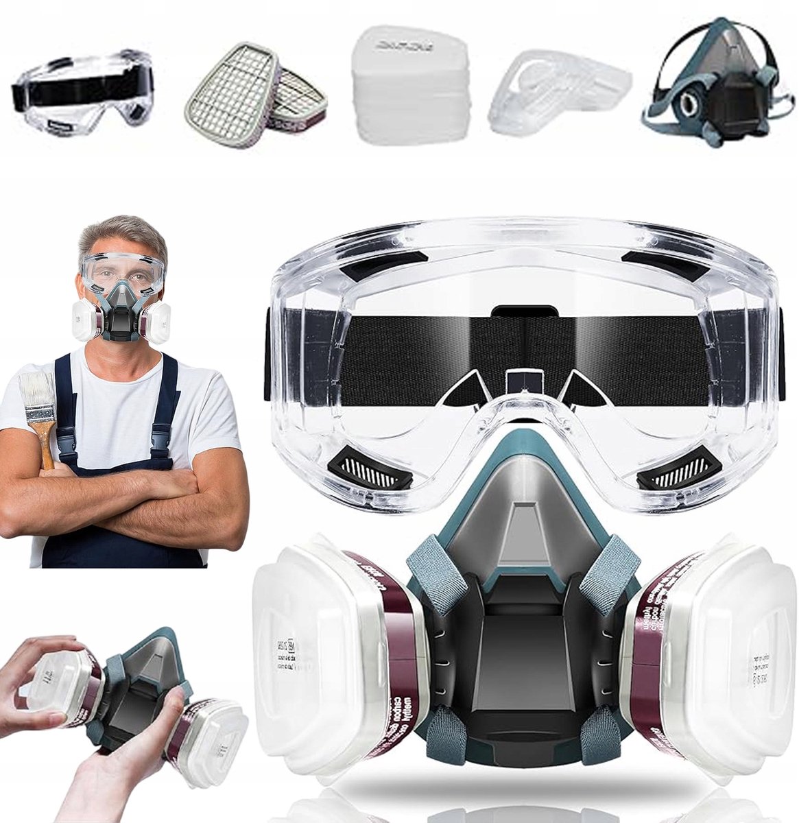 Merkloze Verfmasker Set met Actieve Koolfilters en Veiligheidsbril