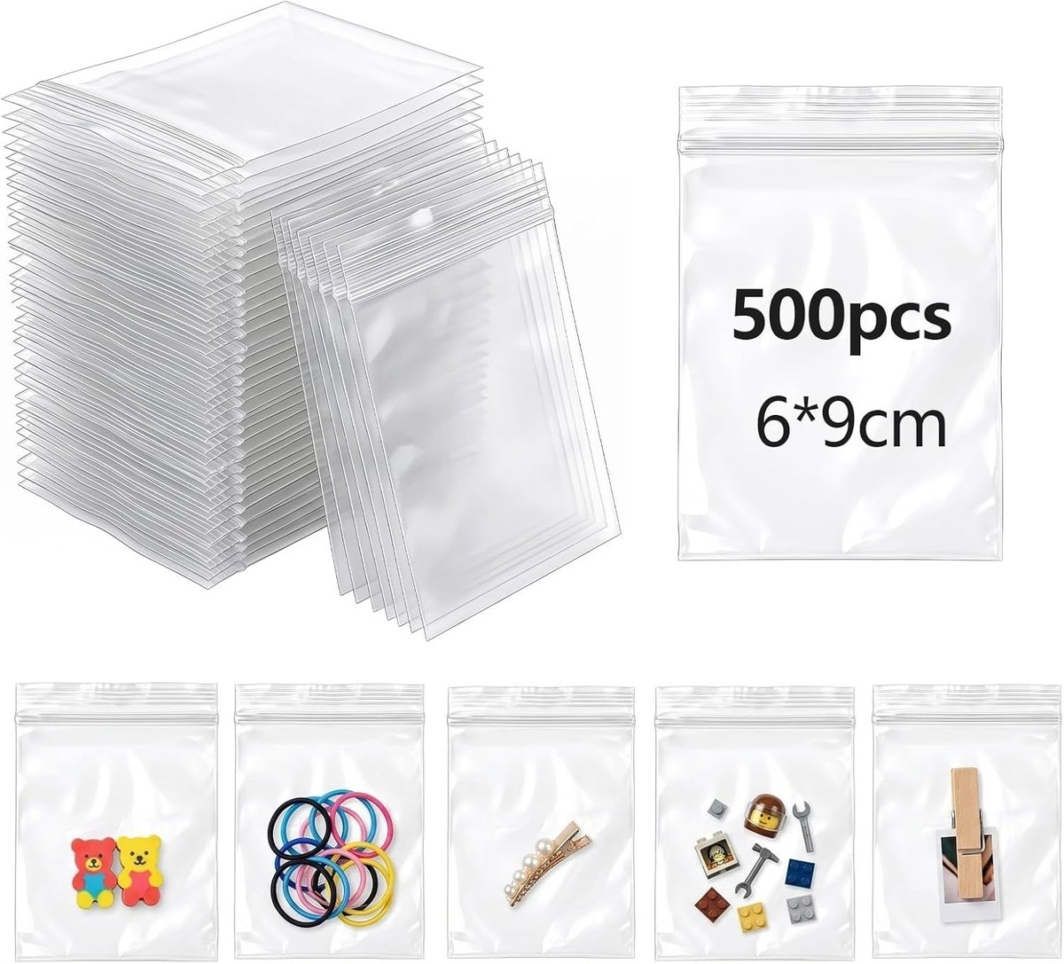 Hersluitbare zakjes zipsluiting - Transparant - 6 x 9 cm - Kleine plastic zakken met druksluiting - Voor het opbergen