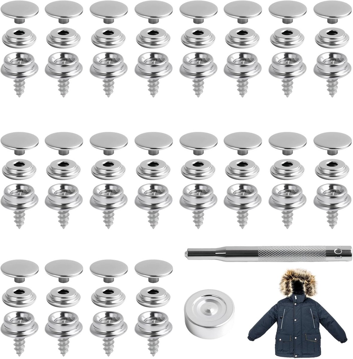 Zeilringen met tang - Roestvrij staal - 10 mm - Drukknopen Set met Montagegereedschap - Voor Canvas en Dekzeilen