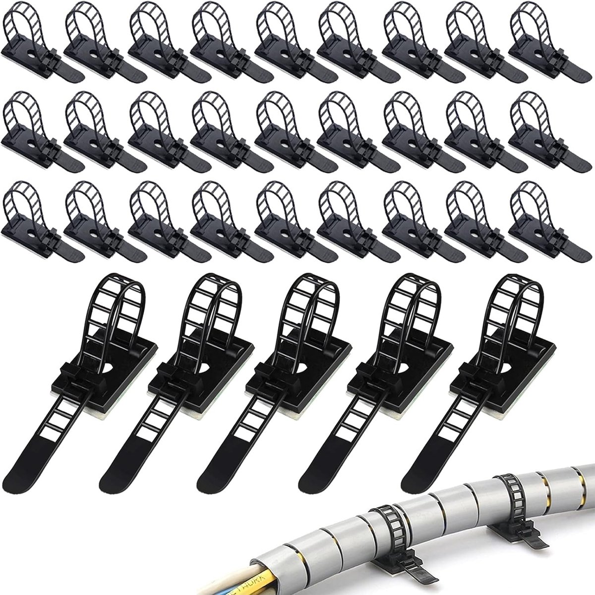 Kabelclips 50 stuks - zelfklevend - verstelbare nylon kabelbinders - voor kabelbeheer - ShopVlot