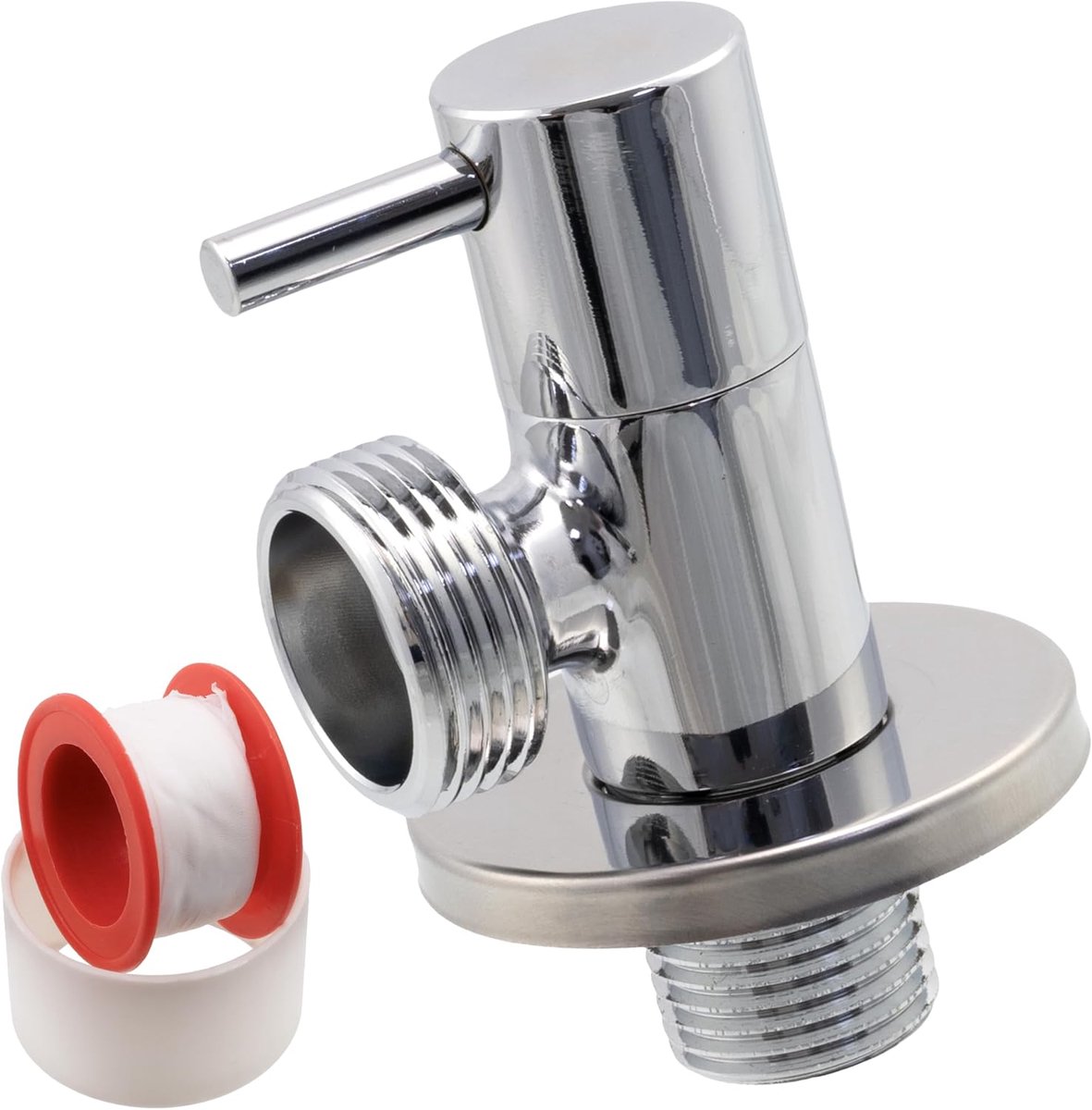 Hoekstopkraan 1/2"x3/4" - messing met nikkelcoating - voor waterdrukregeling in badkamer en keuken - ShopVlot