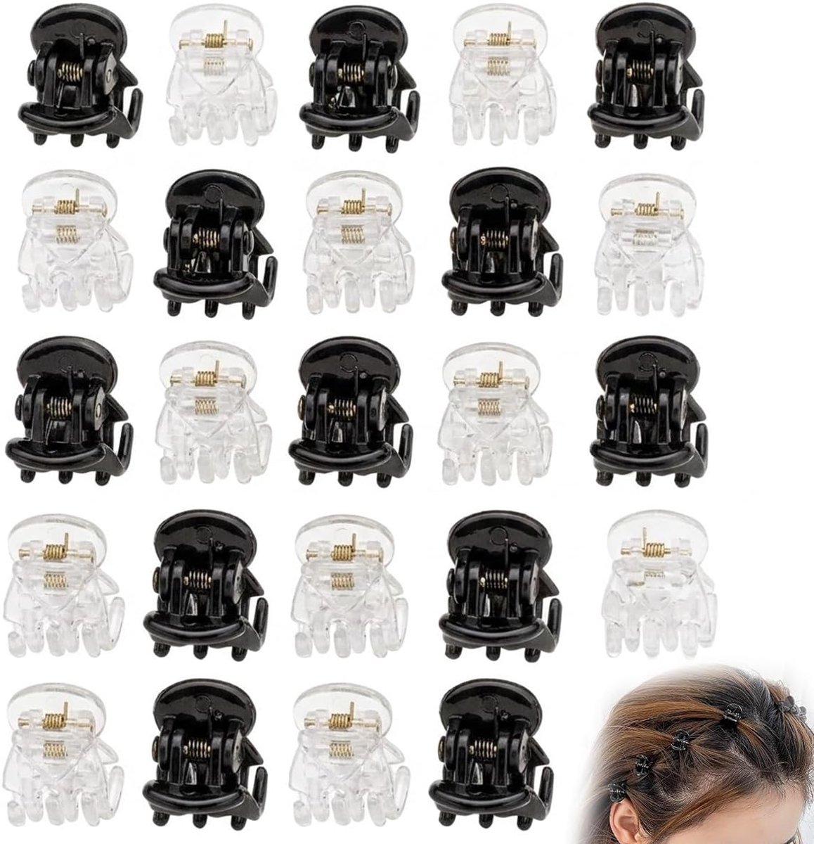 Mini haar klauw clips 24 stuks - 12 glanzend zwart en 12 transparant - antislip kunststof - ideaal voor fijn haar - ShopVlot
