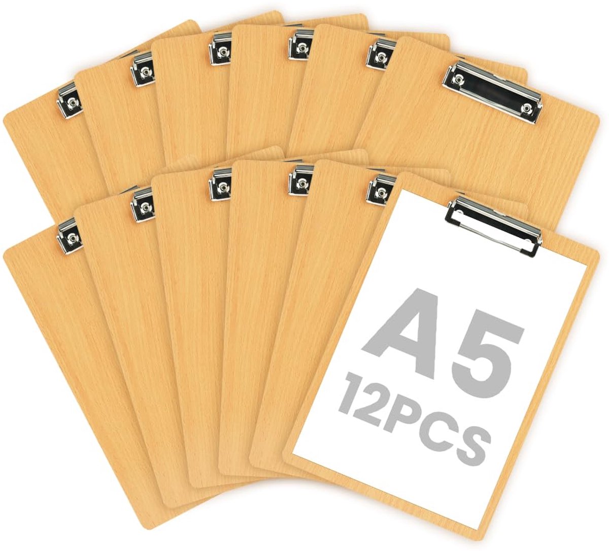 OFFCUP Klembord A5 hout, 12 stuks klemborden met metalen klem klembord schrijfbord A5 hardboard klembord tussenplank - ShopVlot