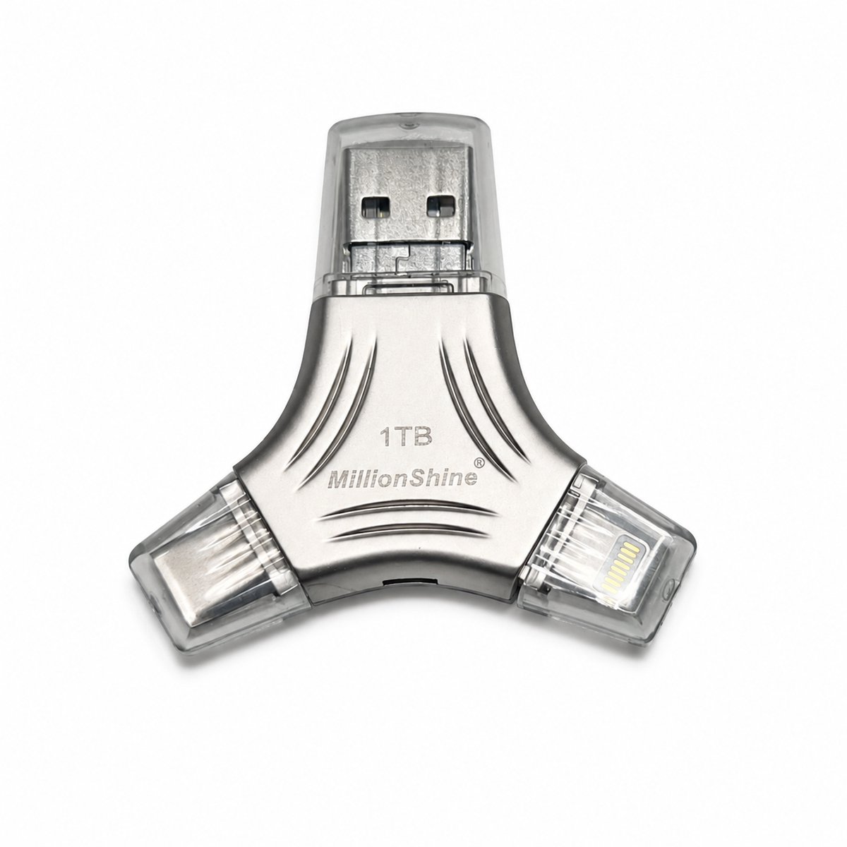 4-in-1 Triangle Dual Geheugenstick – 1 TB - USB-A, USB-C, Micro USB & Lightning - 400Mbps - Luxe design