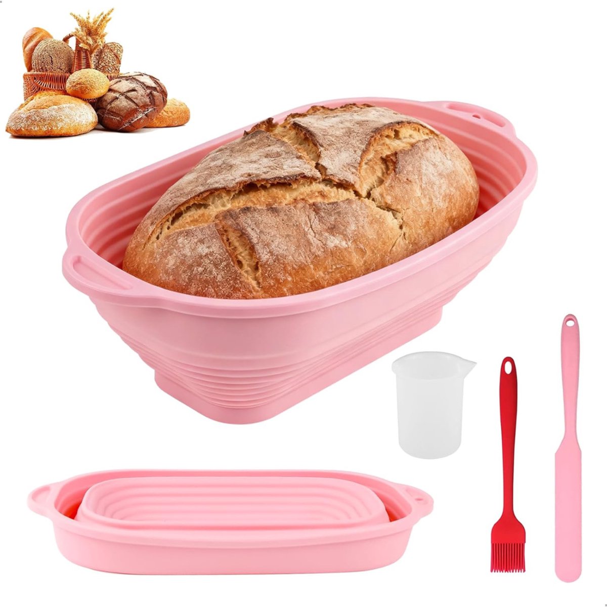 Lìon® Rijsmand - Rijsmandje Broodbakken - Rijsmandje Ovaal - Banneton - Roze - 10cm x 10cm x 10cm