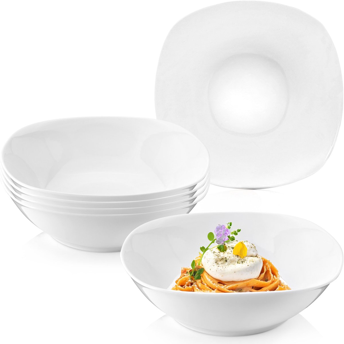 SÄNGER Bilgola Pastaschalen Set - 6-delig - Porseleinen Kommen 21 cm - 900 ml - Diepe Pastaborden - Veelzijdige Bowls Voor Pasta Soep En Salades