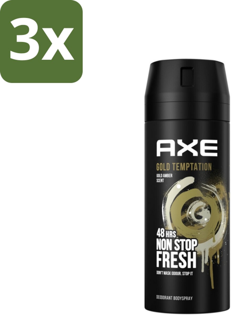 AXE - Deodorant Spray - Gold Temptation - Luxe Geur - Oriëntaals & Fris - 150 ml - Bulkverpakking - 3 stuks