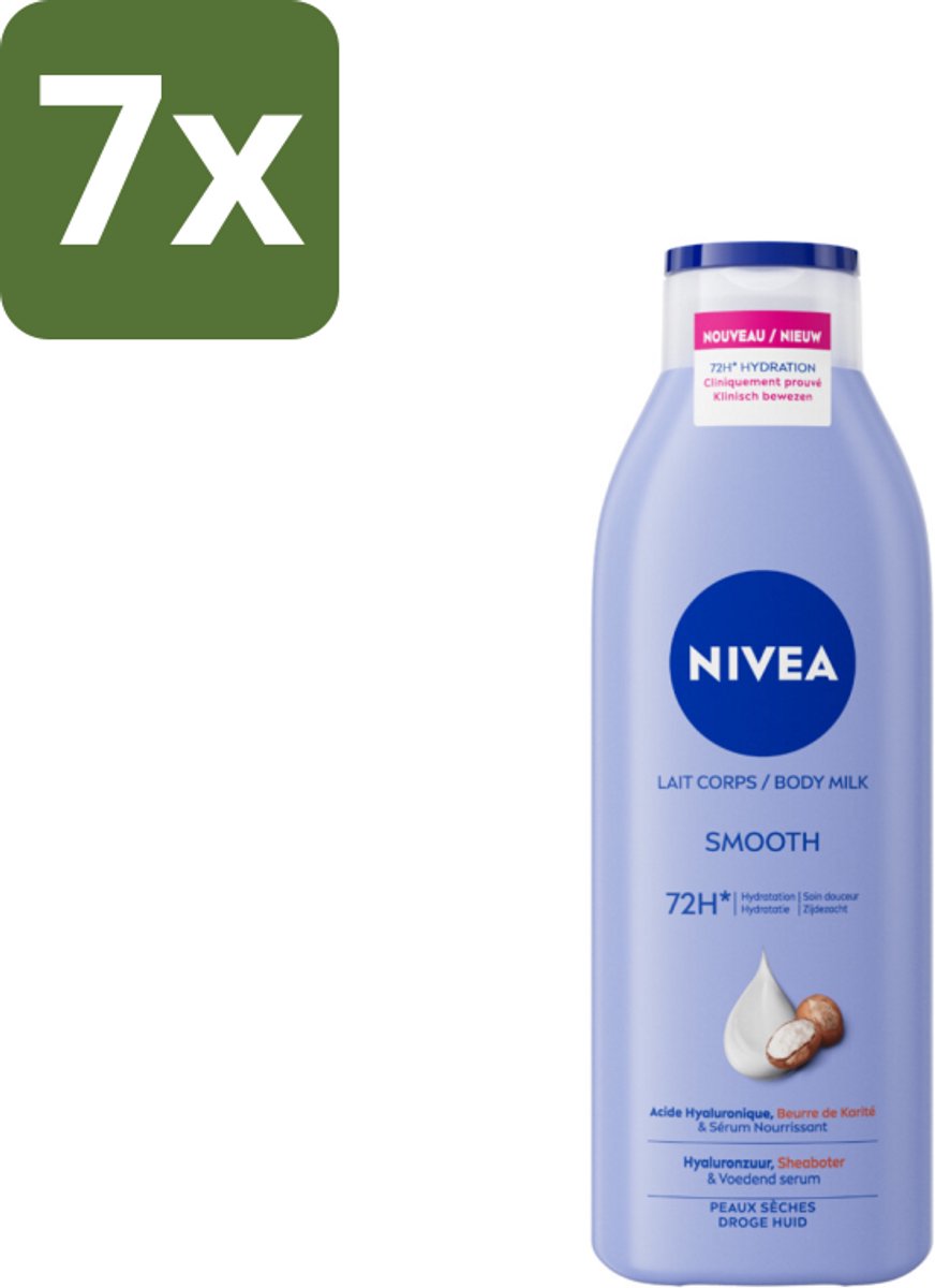 Nivea - Smooth Body Milk - Sheaboter - 72 uur Hydratatie - Voor Droge Huid - 250 ml - Bulkverpakking - 7 stuks