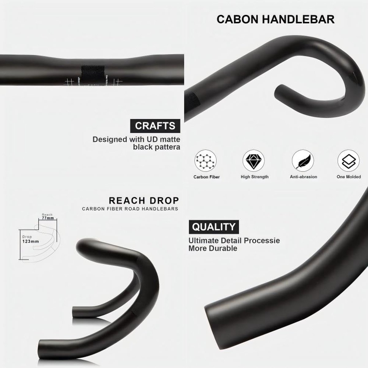 Fiets stuur 31.8mm - carbon - 380mm - lichtgewicht en aerodynamisch - ShopVlot