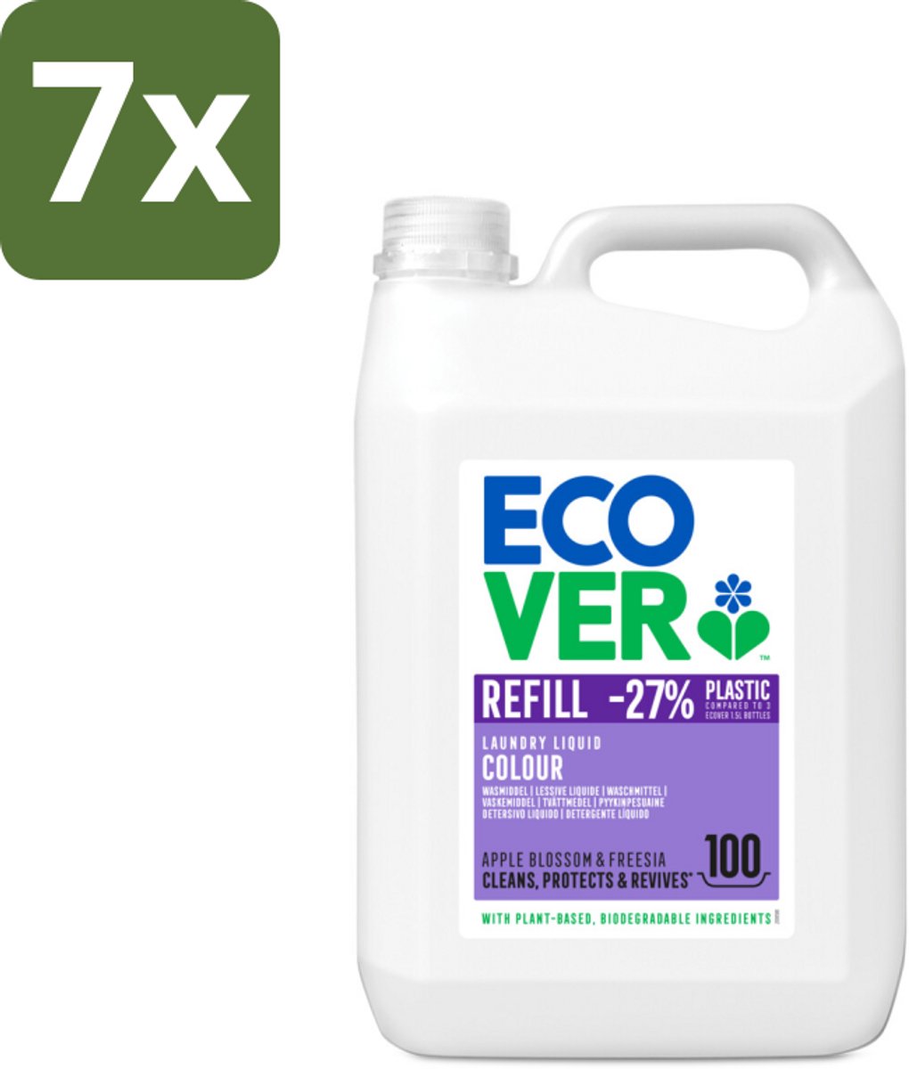 Ecover - Vloeibaar wasmiddel - Color - Appelbloesem & Freesia - 5 liter - 100 wasbeurten - Bulkverpakking - 7 stuks