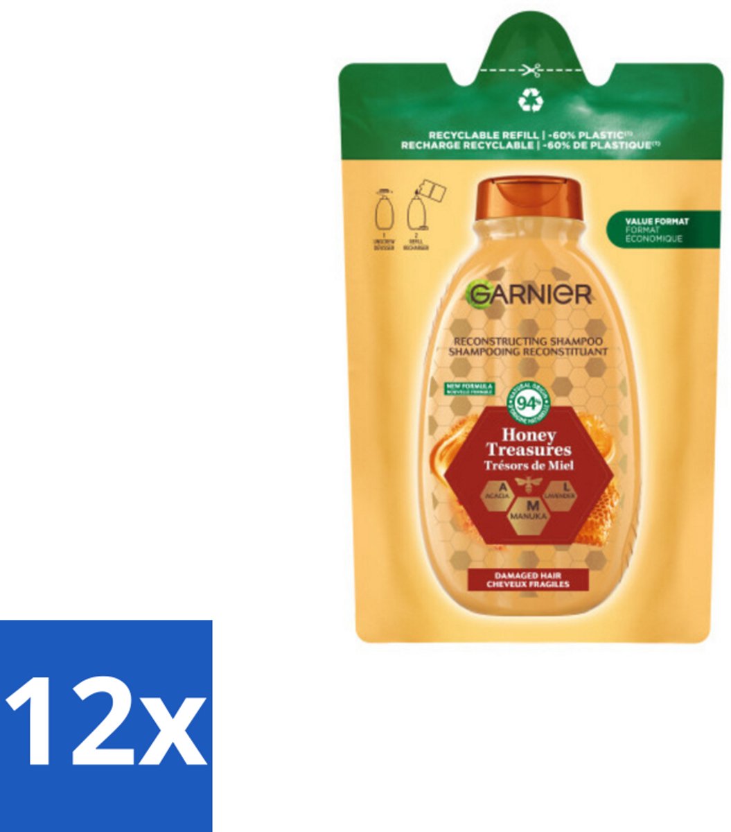 Garnier - Loving Blends - Shampoo Refill - Honing Goud - Beschadigd & Breekbaar Haar - 250 ml - Voordeelverpakking - 12 stuks