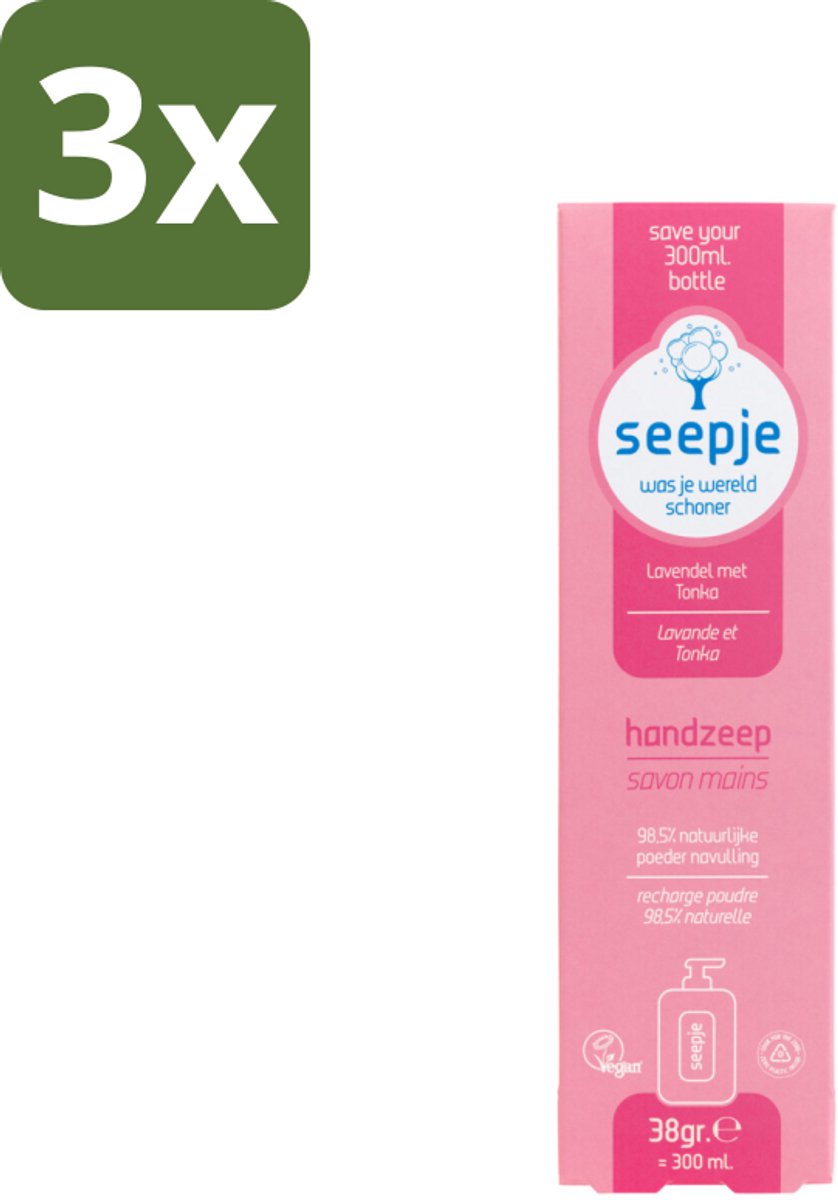 Seepje - Handzeep - Rijke Geur en Hydratatie - Lavendel met Tonka - Navulverpakking - 38 g - Bulkverpakking - 3 stuks