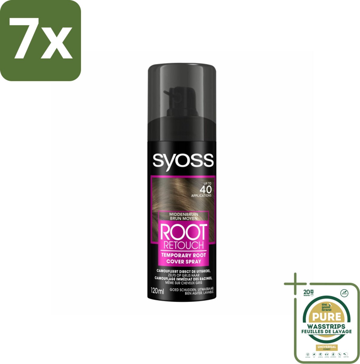 7 x SYOSS - Uitgroeispray Middenbruin - Directe Grijsdekking - Grootverpakking - Uitgroeispray - Middenbruin - Grijsdekking - Tijdelijke Kleur - Haarkleur