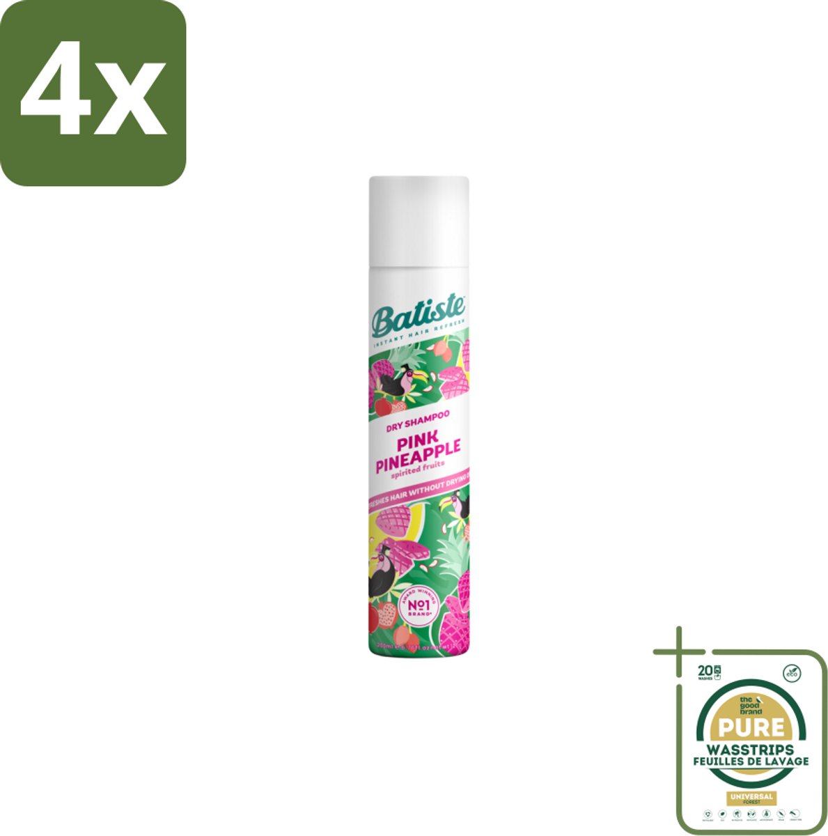 Batiste - Pink Pineapple - Droogshampoo - Friszoete Geur - Verfrist en Geeft Volume - 200ml - Voordeelverpakking - 4 stuks - Batiste - Pink Pineapple