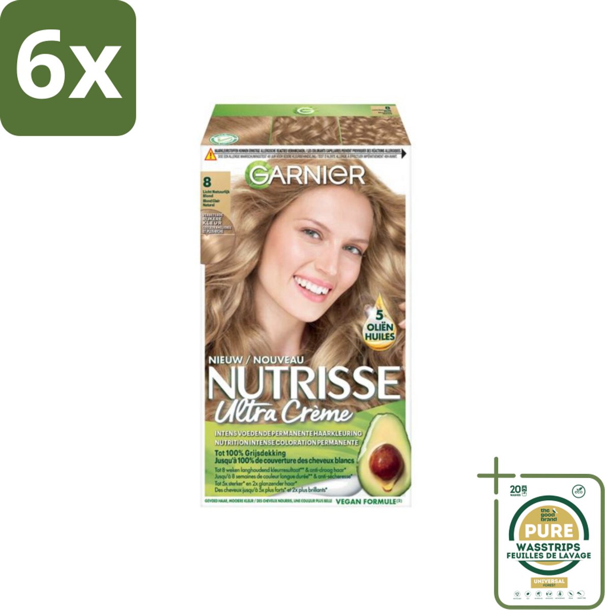 Garnier - Nutrisse Ultra Crème 8 - Haarkleuring - Lichtblond - Intens Voedend - Permanente Kleur - Voordeelverpakking - 6 stuks - Permanente haarkleur - Voedende haarkleuring