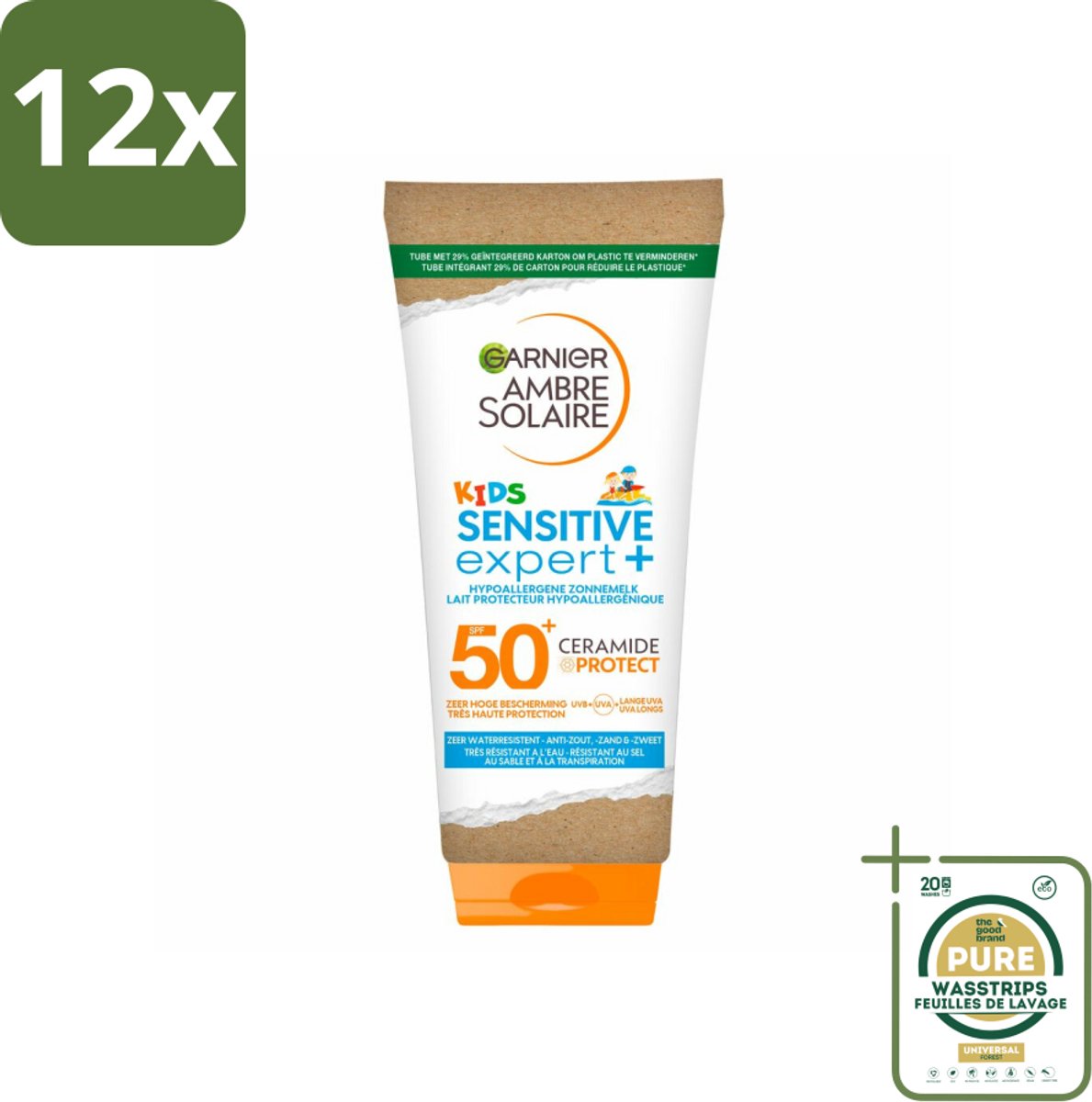 Garnier - Ambre Solaire - Zonnebrandmelk - Kids Sensitive Expert - Hypoallergeen - SPF 50+ - 175 ml - Voordeelverpakking - 12 stuks - Kinderzonnebrand - Gevoelige huid