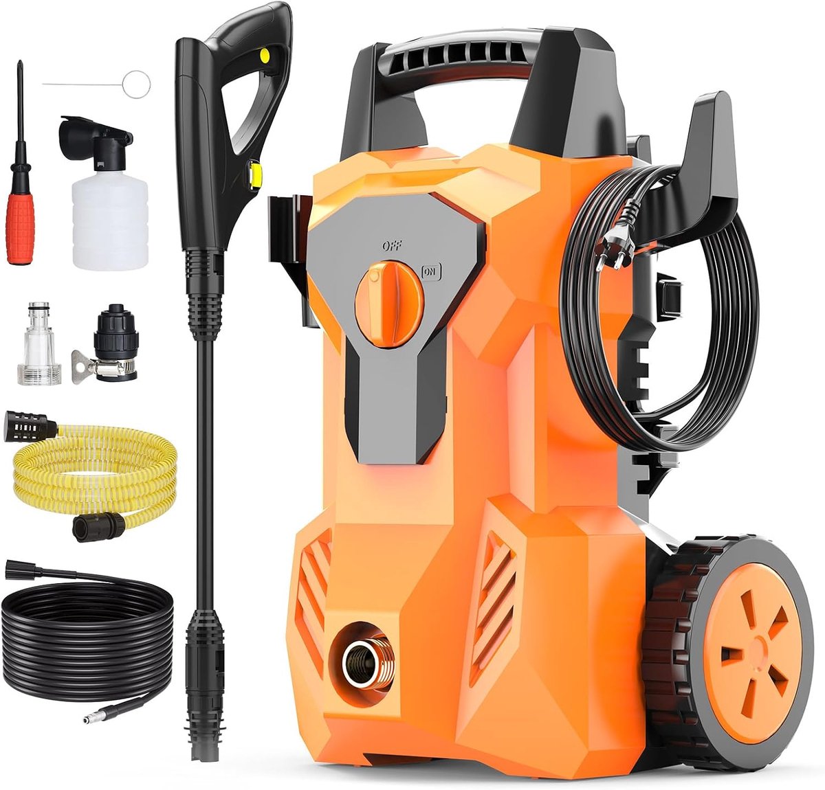 Hogedrukreiniger met accessoires, 1600 W, 140 bar, verstelbaar mondstuk, schuimmondstuk, 8 m slang, voor auto en tuin - ShopVlot