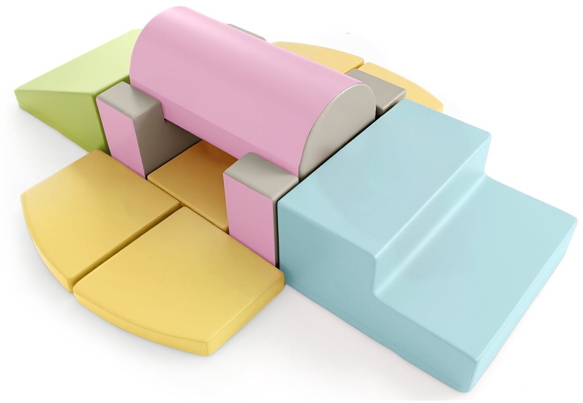 COSTWAY Schuimrubberen bouwstenen, zachte bouwstenen, zacht voor klimmen en glijden, reuzenbouwstenen van PU, grote bouwstenen, klimblokken, voor binnen voor kinderen vanaf 1 jaar, macaron, 10 stuks
