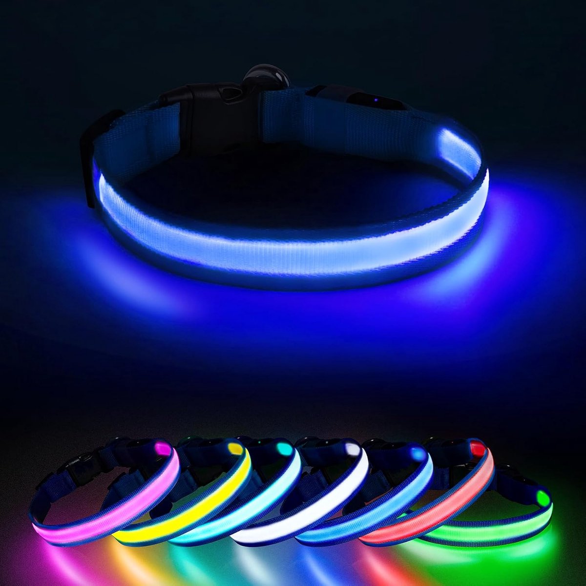 Luminous Dog Collar, 7 in 1 Colours, Luminous Dog Collar, Rechargeable USB-C LED Collar with Waterproof, for Small - ShopVlot