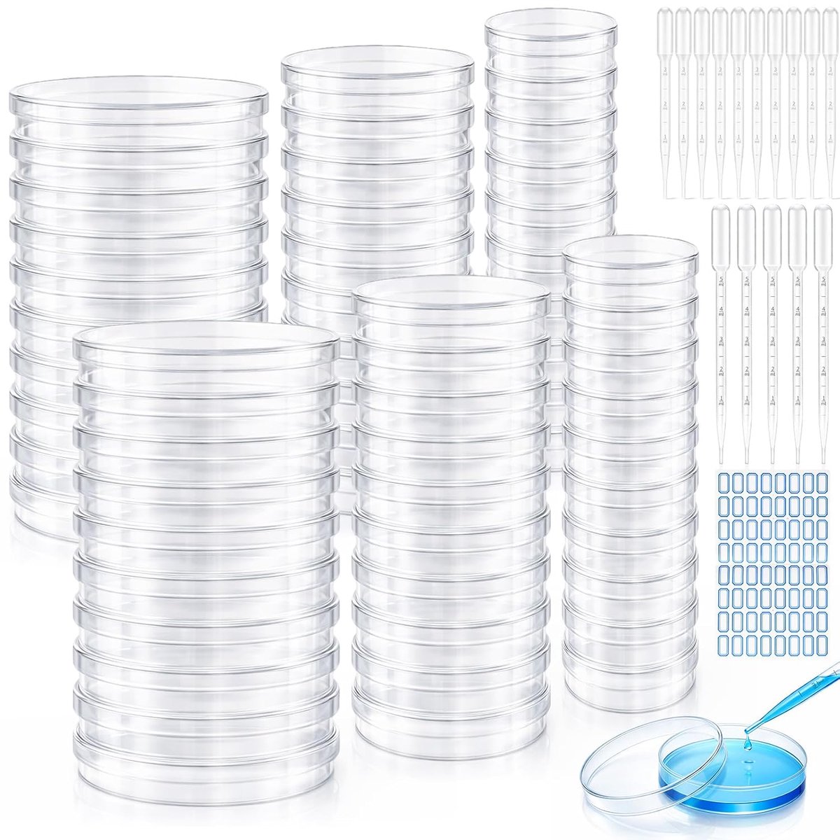 Plastic Petri Dishes, 35 mm, 60 mm, 90 mm, with Transfer Pipettes and Stickers, Transparent Petri Dishes with Lid - ShopVlot