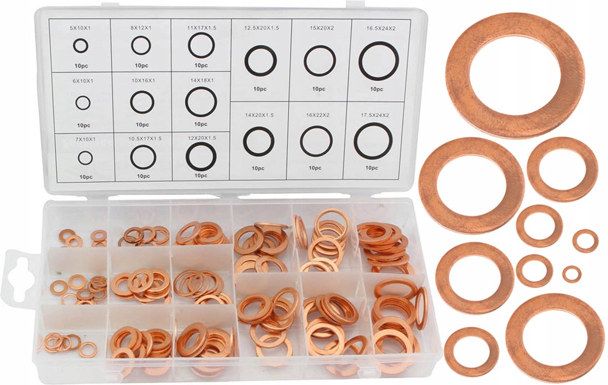 Set van 150 Koperen Ringen - Diverse Maten