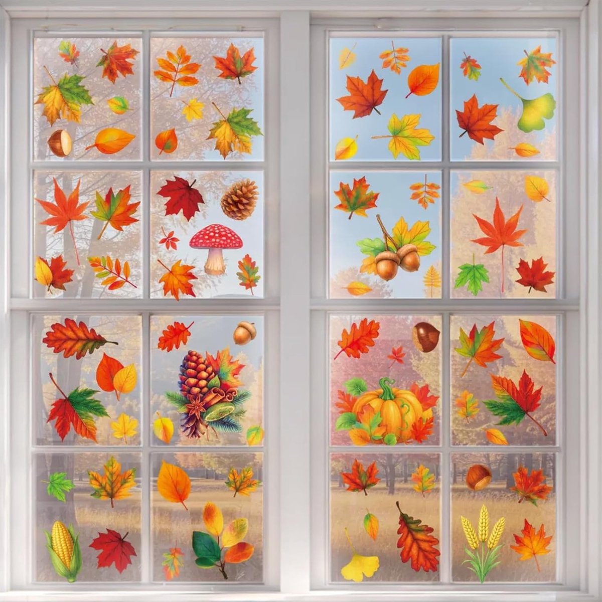 Vensterstickers herfst - 77 wasbare glasbladeren - dubbelzijdige esdoornstickers - ShopVlot
