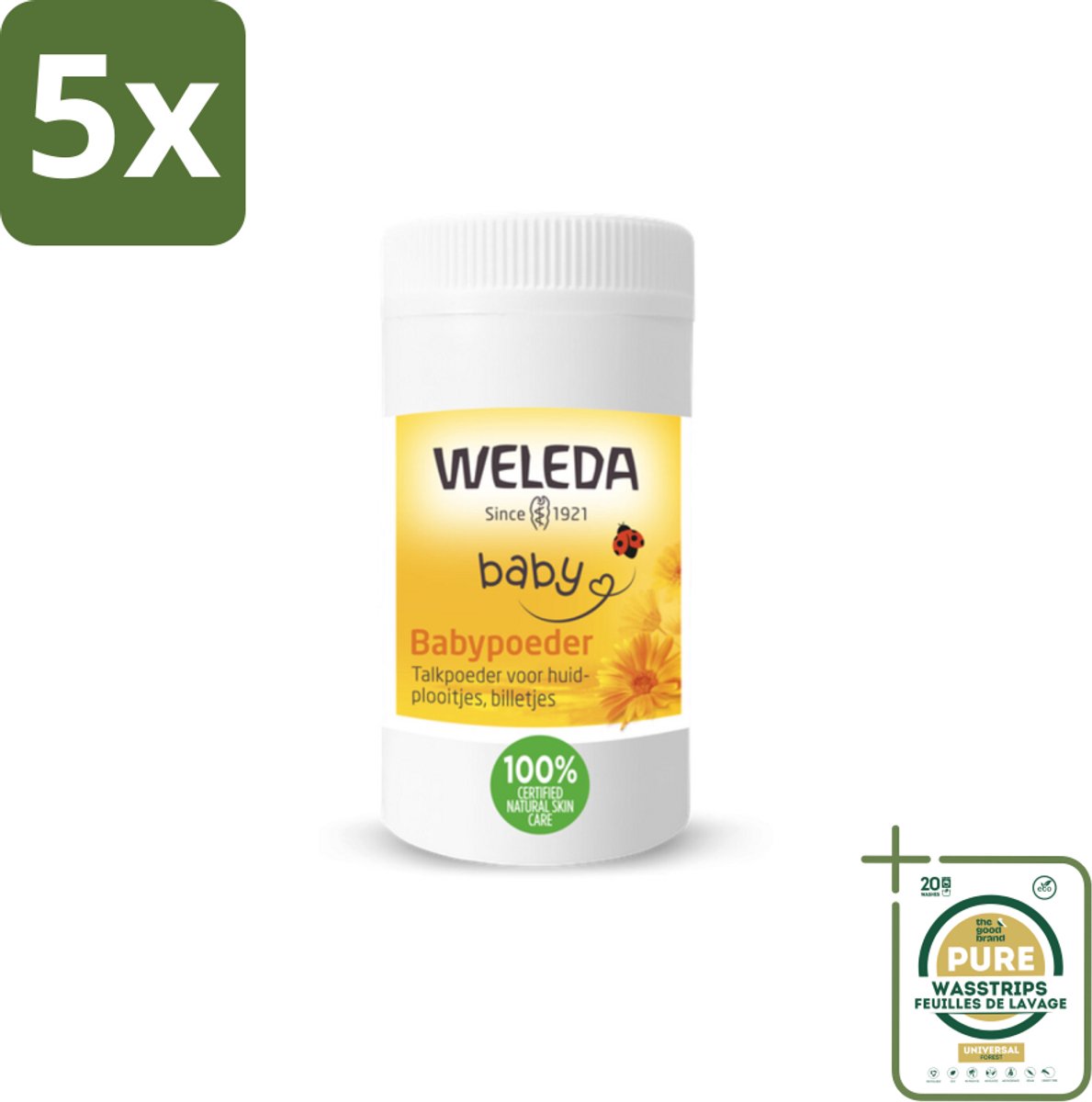 5 x WELEDA - Babypoeder - Baby & Kind Calendula - 20 g - Grootverpakking - Babyhuid Verzorging - Poeder Voor Baby - Calendula Poeder - Babyhuid Bescherming - Natuurlijke Babyhuid Verzorging