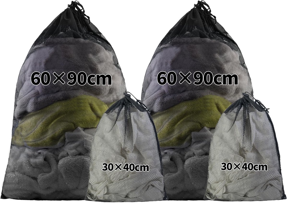 Wasnet 4 stuks groot - 30 x 40/60 x 90 cm - waszak voor wasmachine - beschermt kleding tijdens het wassen - ShopVlot
