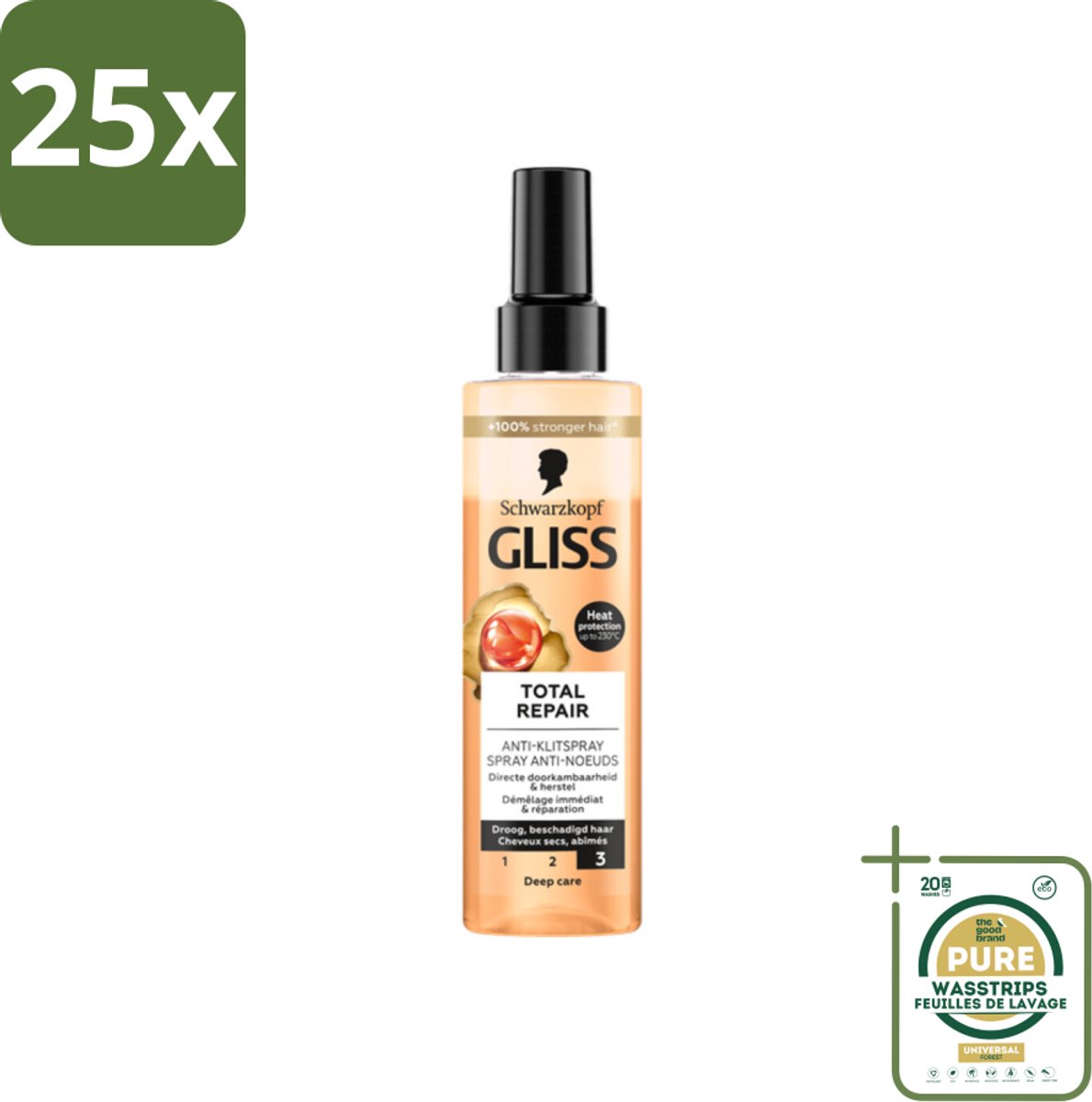 25 x Gliss - Total Repair Anti-Klit Spray - Voor Beschadigd en Droog Haar - 200 ml - Grootverpakking - Haarspray - Anti Klit Spray - Haar Herstel - Haar Bescherming - Droog Haar