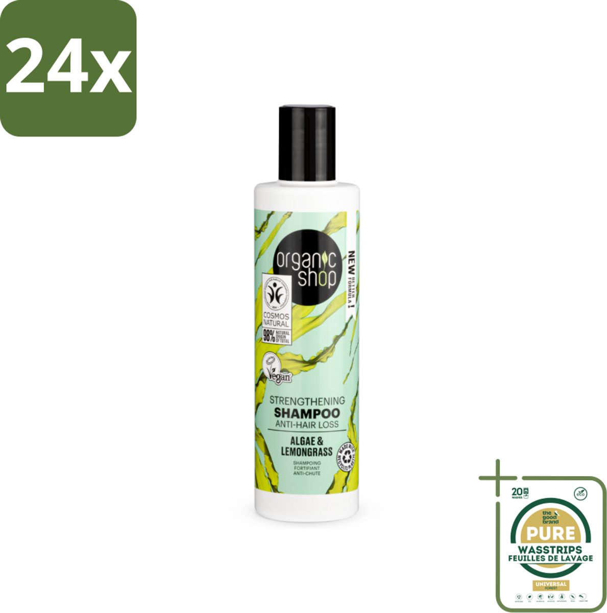 Organic Shop - Algae & Lemongrass Strengthening Shampoo - Versterkend en Herstellend - 280 ml - Voordeelverpakking - 24 stuks - Organische shampoo - Algen shampoo