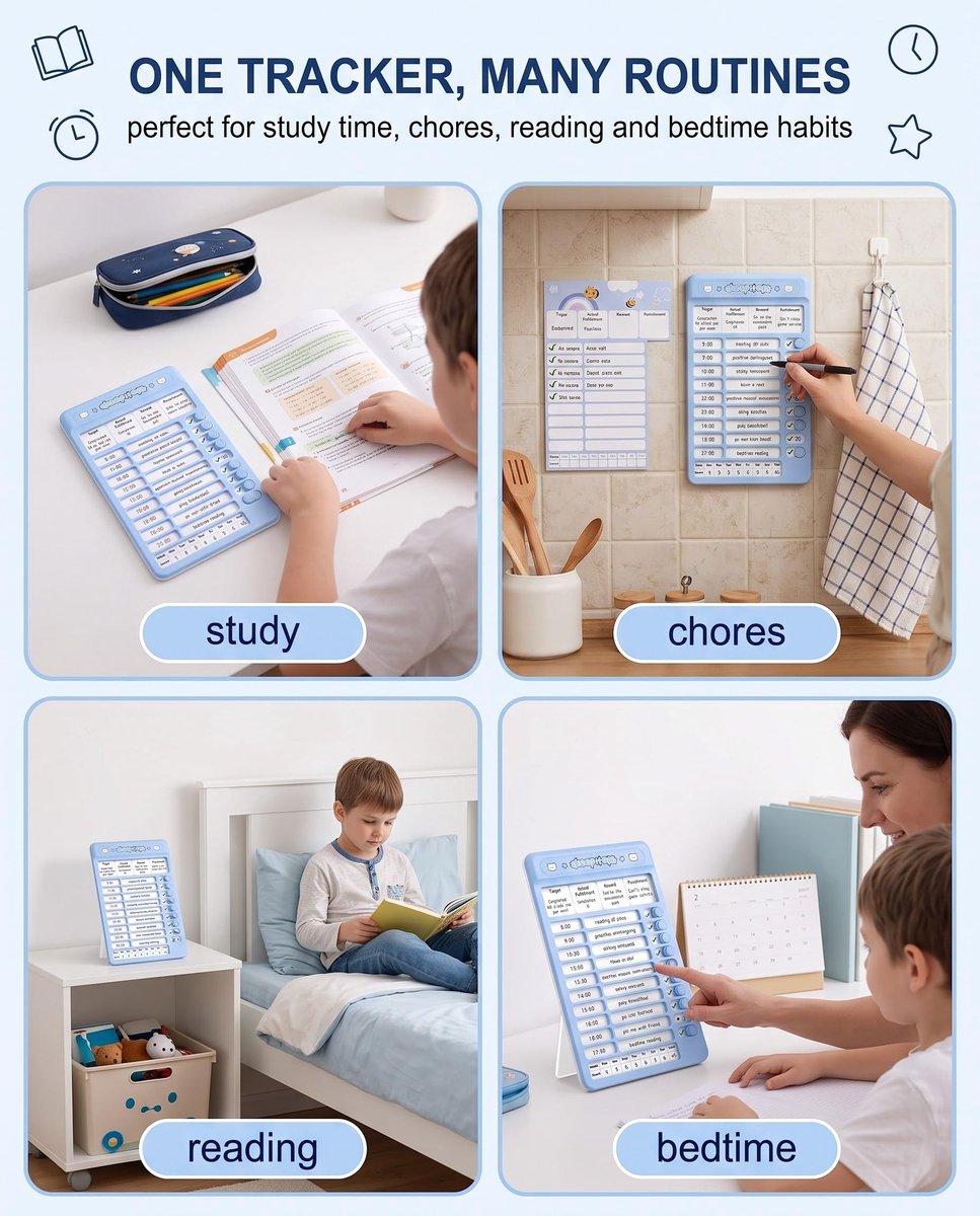 KACZUS Routinetabel voor kinderen, 1 planner met 15 witte navulbare kaarten, uitwisbare to-do-lijst ter bevordering - ShopVlot