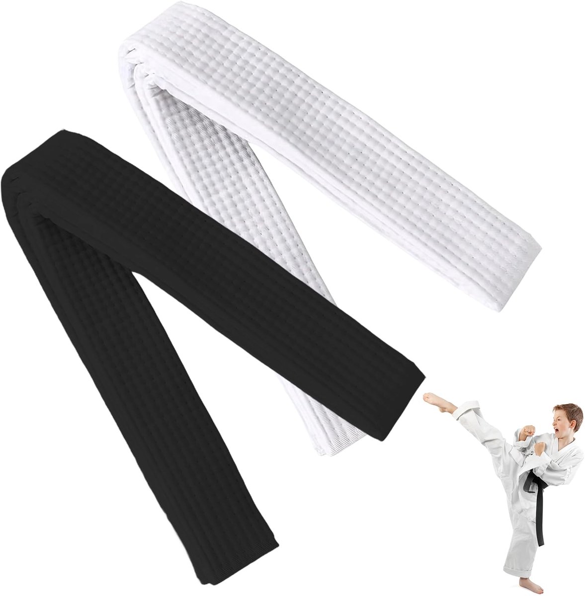 2 Stuks Judo- en Karategordels 160 cm van Stevig Materiaal, Wit en Zwart