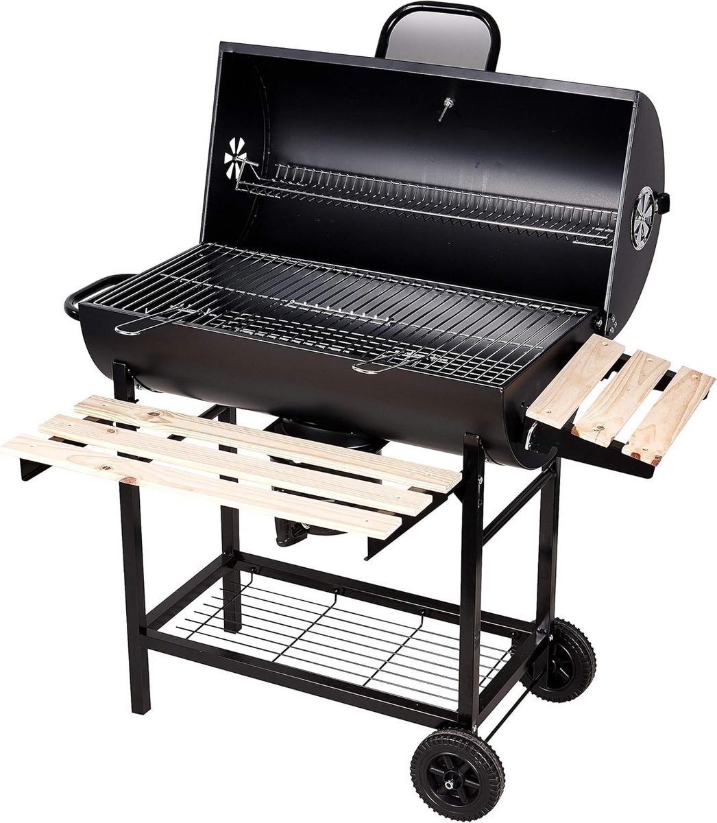 Barbecuewagen - Antraciet - 70 x 38,5 cm - Houtskoolgrill met Thermometer en Wielen - Voor Buiten en Tuin