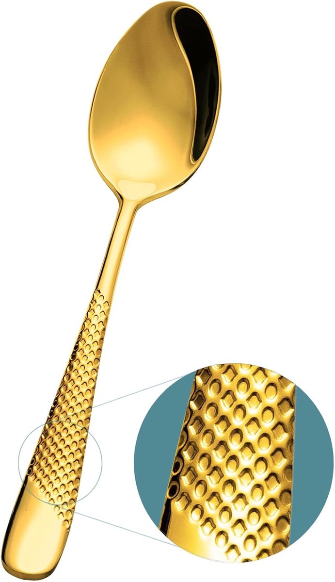 Dinner Spoon, 6 Piece 18/10 Stainless Steel Soup Ladle, 7.95" Small Serving Spoon (Silver Gold) - ShopVlot