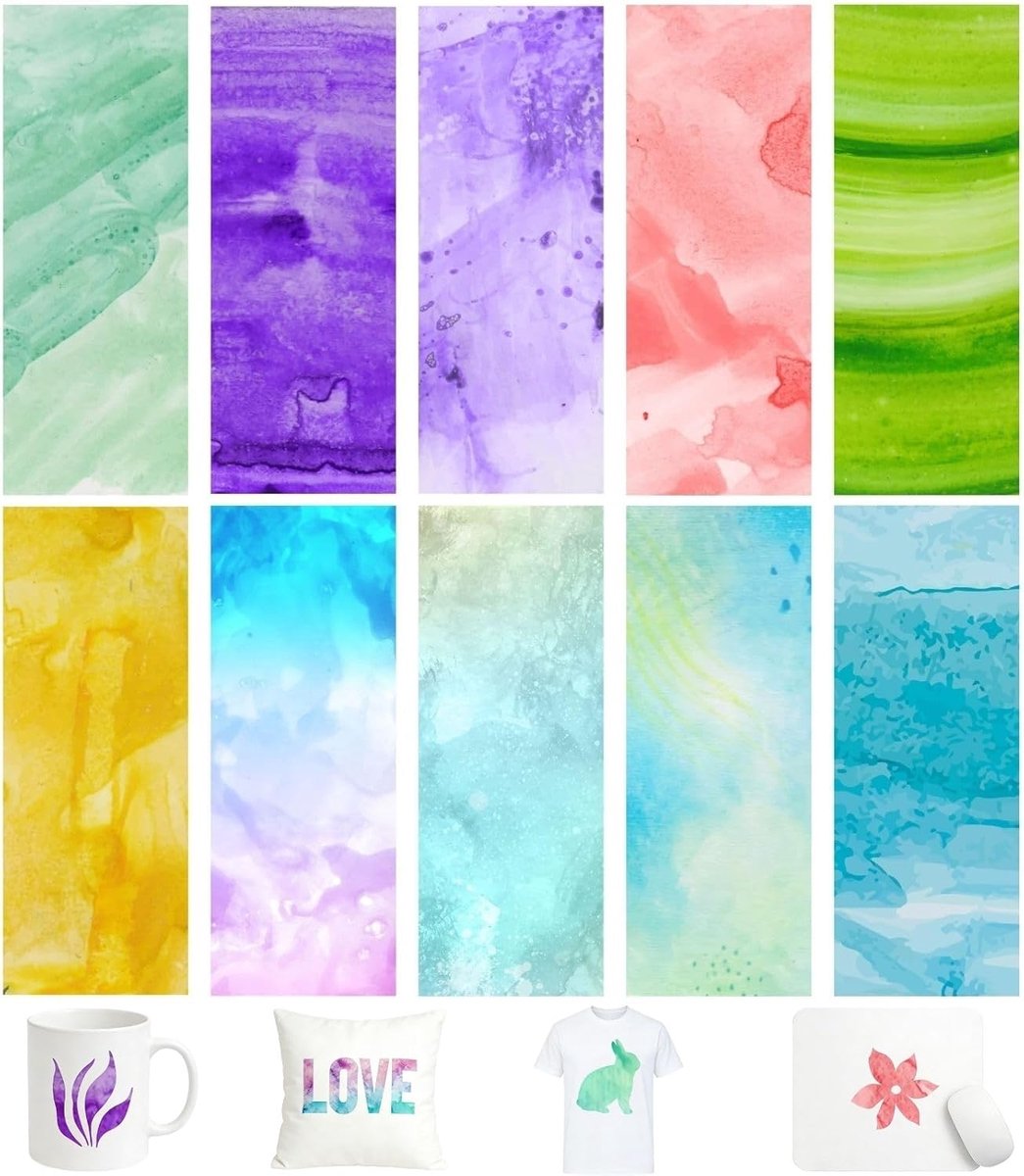 Infusible Ink Transfer Paper, Pack of 10, Pre-Dyed Sublimation Paper, 11.5 x 30.5 cm, Transfer Sheets for T-Shirts - ShopVlot