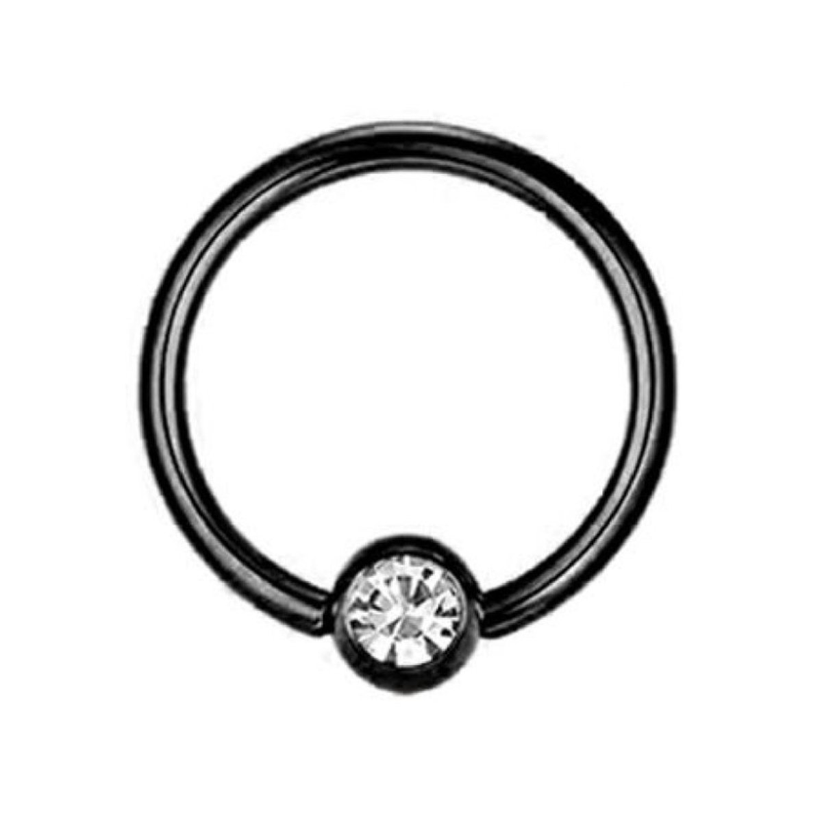 Neus Piercing | Zwart | Witte steen