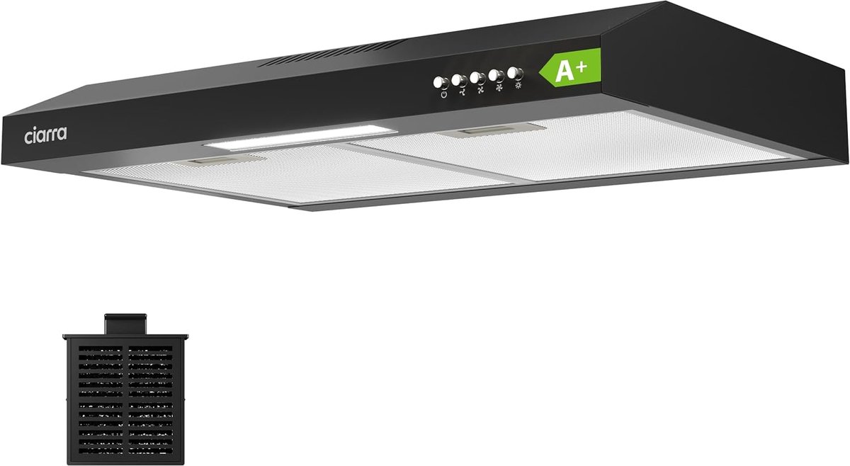 CIARRA CBCB6903D - 60cm Onderbouw Afzuigkap Zwart – inclusief koolstoffilter - 220m3 - A+ - DC motor